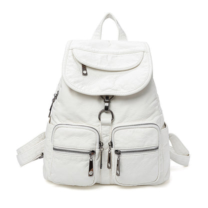 Women's Washed Vegan Leather Large Backpack – 14" Laptop Compatible