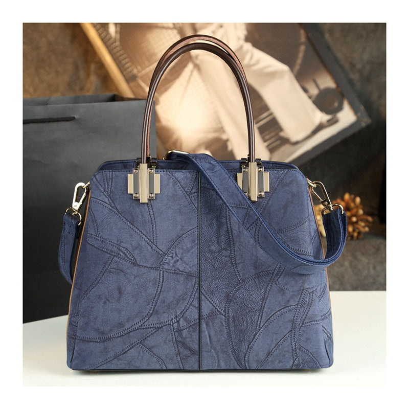 Women's Cow Split Leather Shoulder Bag – Structured Tote with Multi-Pocket Organizer