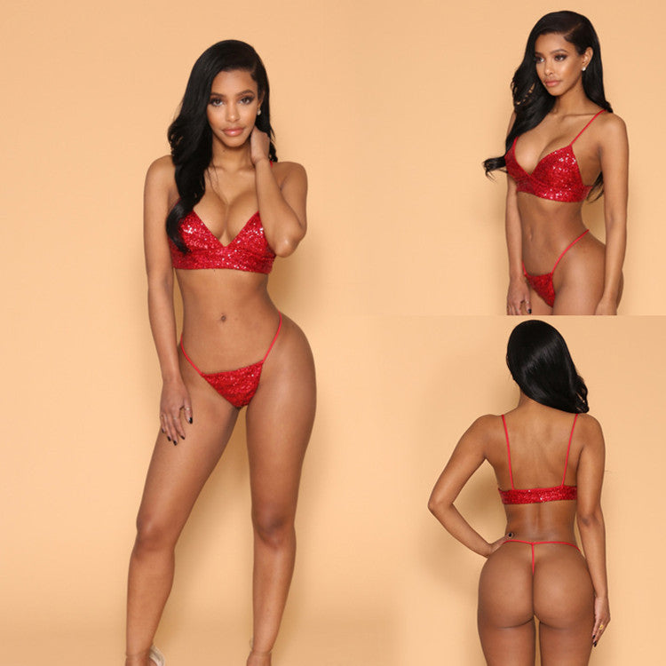 Women's Sequin String Bikini | Sexy Suspender Swimsuit