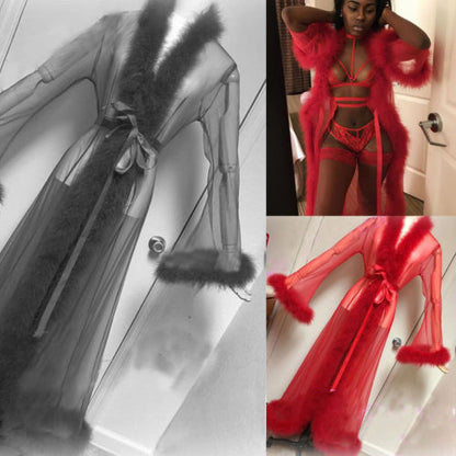 Women's Sheer Nylon Lingerie Long Skirt – Sexy Maxi Nightgown, One Size | Black Pink Red White