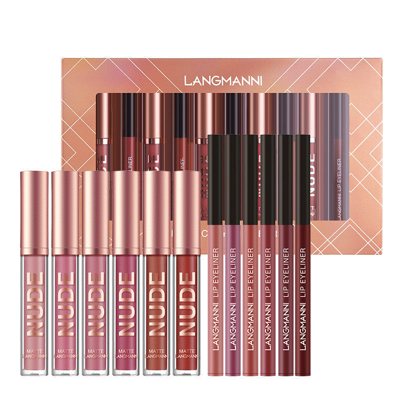 Matte Lipstick & Lip Liner Set — 12 Pieces, Long-Lasting