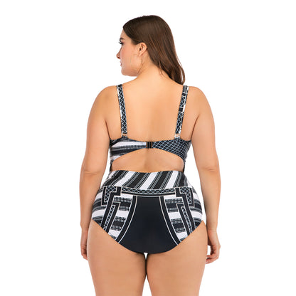 Women's Plus Size Striped One-Piece Swimsuit | High Waist Backless Bathing Suit