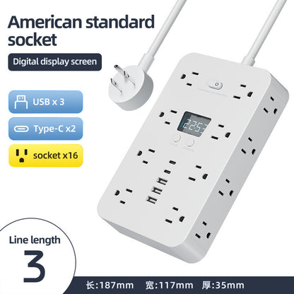 Power Strip — 16 AC Outlets, 3 USB + 2 USB-C, 10 ft Cord