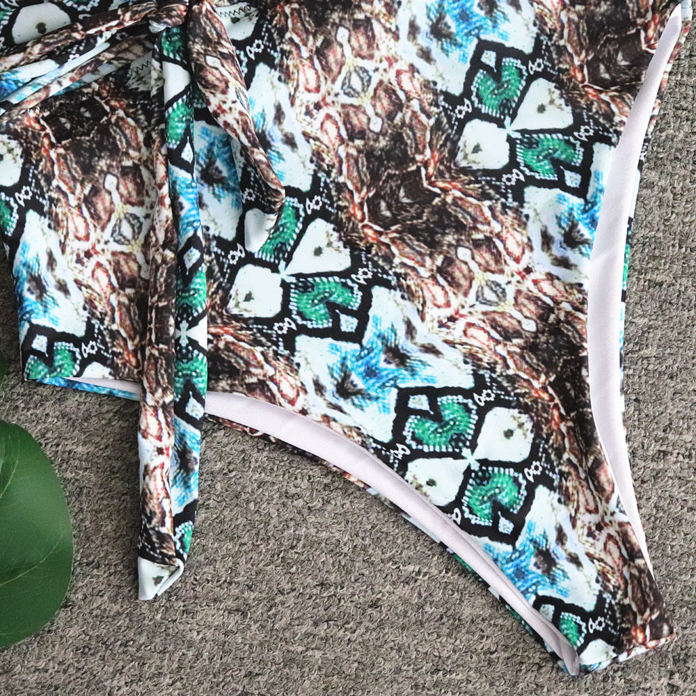 Women's Snake Print Backless Swimsuit | One-Piece & Split Bikini