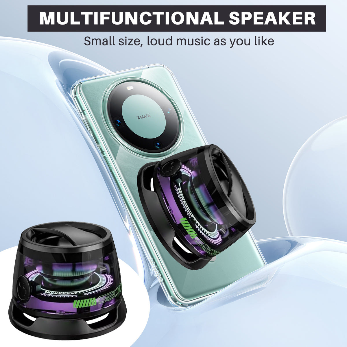 Portable Bluetooth Speaker with RGB Lighting – Magnetic Mini Speaker with Phone Stand, 7-Hour Battery