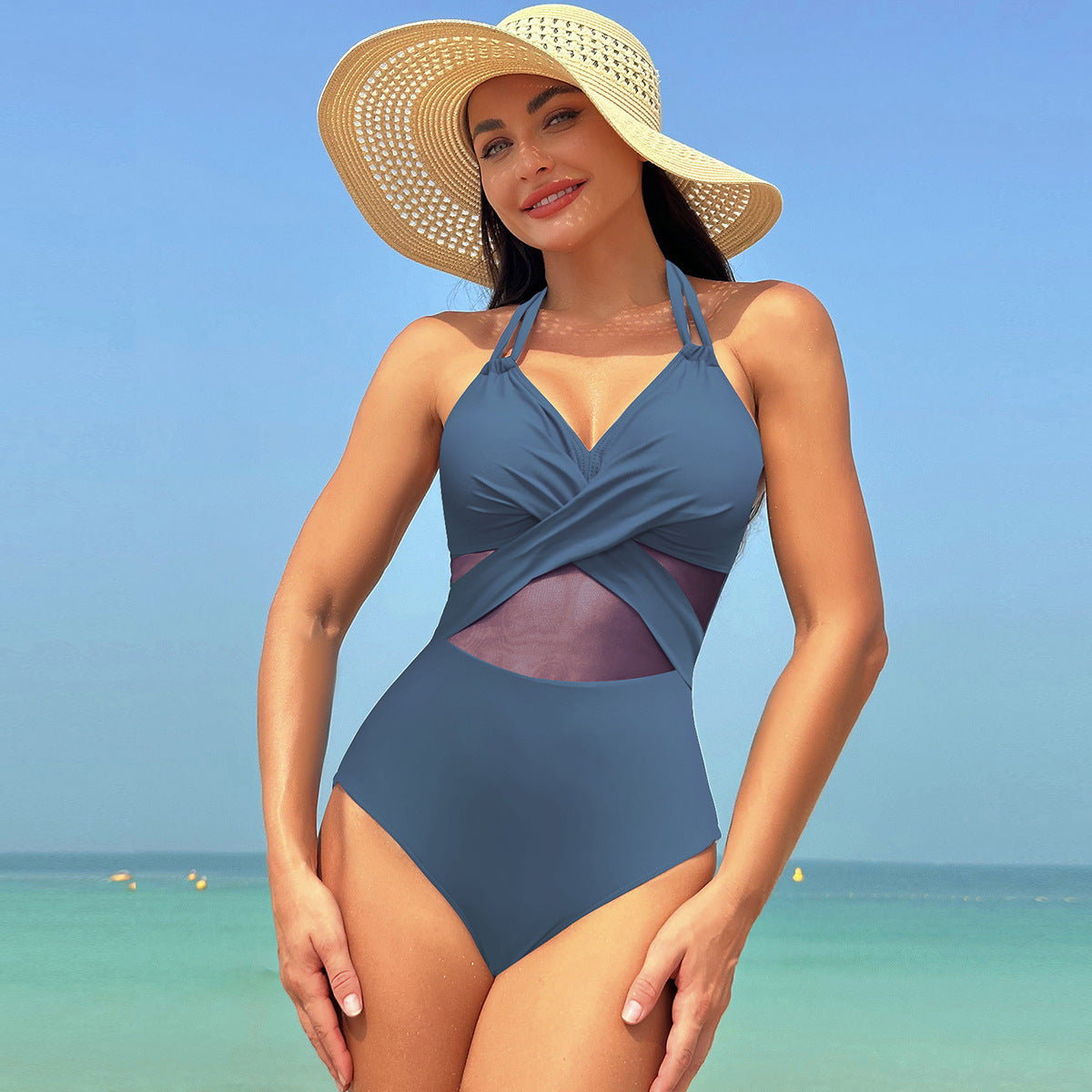 Women's Halter Neck Cross-Strap One-Piece Swimsuit | 8 Colors, S–2XL