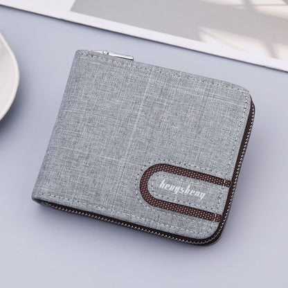 Men’s Canvas Bifold Wallet – Retro Zip Multi-Compartment Card & Cash Organizer