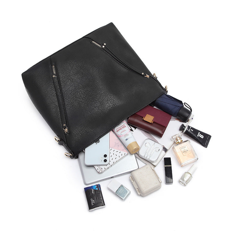 Women's Large Hobo Shoulder Bag – PU Leather Crossbody Handbag with Zipper Pockets