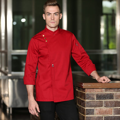Men's Long-Sleeve Chef Coat – Moisture-Wicking Polyester Kitchen Workwear Uniform