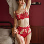 Women's 3-Piece Lace Lingerie Set – Bra, Panty & Garter Belt, Black Red White