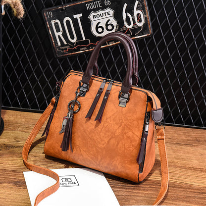Women's Two-Tone Satchel Handbag – Vegan-Friendly Imitation Leather Shoulder Bag with Tassel Charm