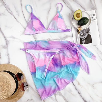 Women's Fluorescent Tie-Dye Triangle Micro Bikini Set | Bold Two-Piece Swimsuit