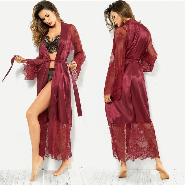 Sheer Lingerie Robe with Belt – Open-Front Babydoll Style, S–3XL
