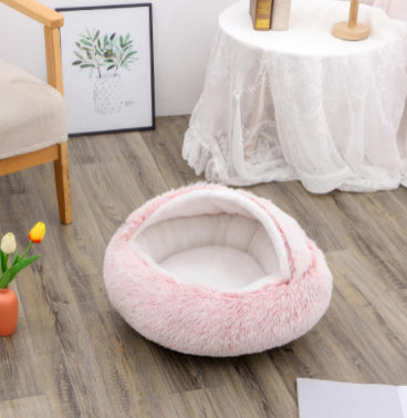 Round Plush Pet Bed — Warm Winter Bed for Cats & Dogs