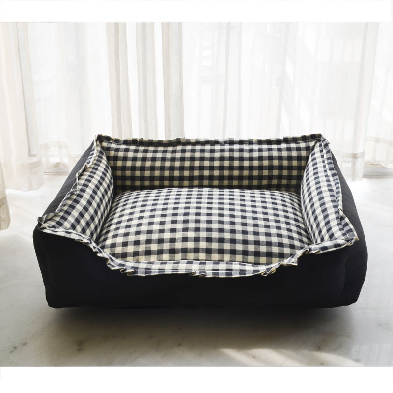 Plaid Lace Pet Bed — Soft & Washable, 6 Colors
