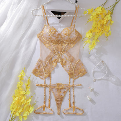 Women's Mesh Lace Lingerie Set – 3-Piece Sheer Bodysuit