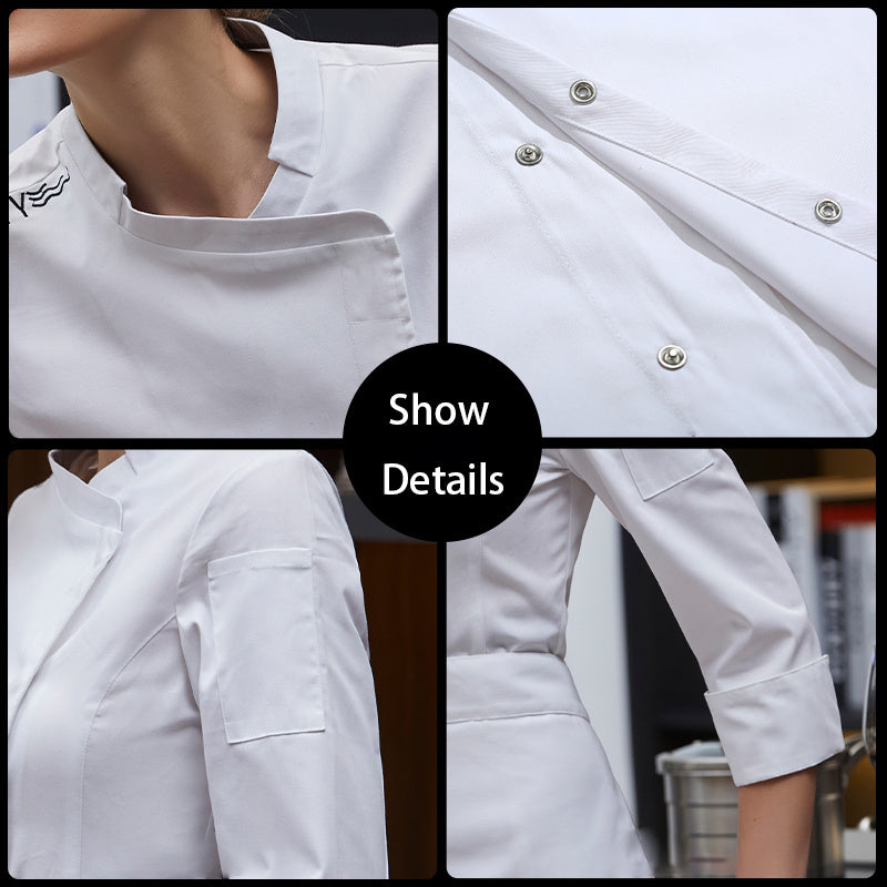 Women's Long Sleeve Chef Coat – Professional Kitchen Jacket | Black & White