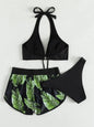 Women's 3-Piece Bikini Set with Shorts – Printed Summer Beach Swimsuit