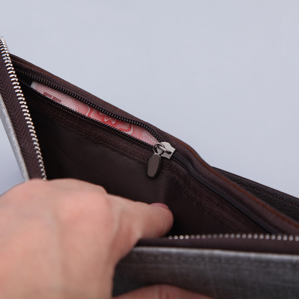 Men’s Canvas Bifold Wallet – Retro Zip Multi-Compartment Card & Cash Organizer