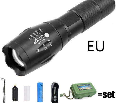Tactical LED Flashlight – 5 Modes, Zoomable, Waterproof, 18650 Battery