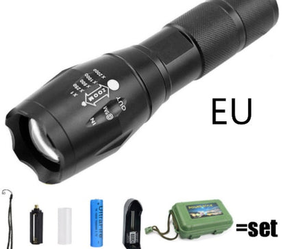 Tactical LED Flashlight – 5 Modes, Zoomable, Waterproof, 18650 Battery