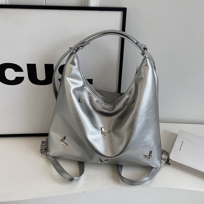 Women's Small Butterfly Hobo Bag – Vegan-Friendly Imitation Leather Shoulder Purse with Chain & Cloud Charm