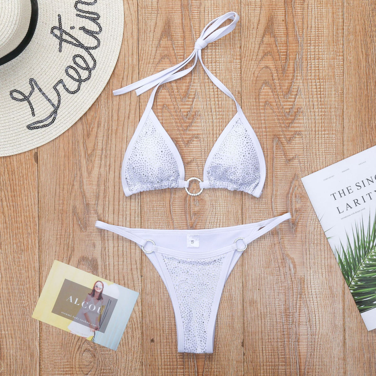 Diamond-Studded Backless Bikini Set