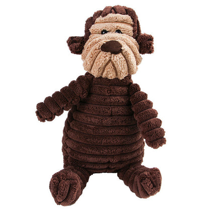 Brown plush dog toy with textured body on white background