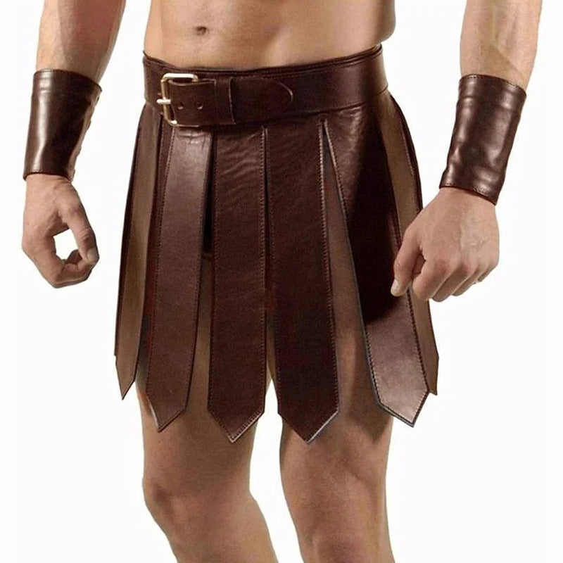 Men's Medieval Warrior Wrap Skirt – PU Leather Samurai & Roman Cosplay Costume