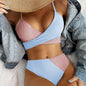 Ribbed Patchwork Bikini Set — High Waist, 8 Colors, S–XL