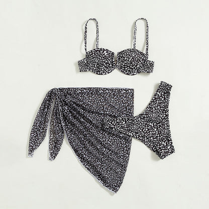3-Piece Floral Bikini Set with Beach Skirt — 7 Colors, S–L