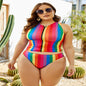 Women's Plus Size Rainbow Stripe One-Piece Swimsuit | XXL–5XL