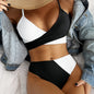 Ribbed Patchwork Bikini Set — High Waist, 8 Colors, S–XL