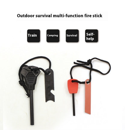 6-in-1 Magnesium Flint Fire Starter – Outdoor Survival Tool with Whistle, Scraper & Bottle Opener