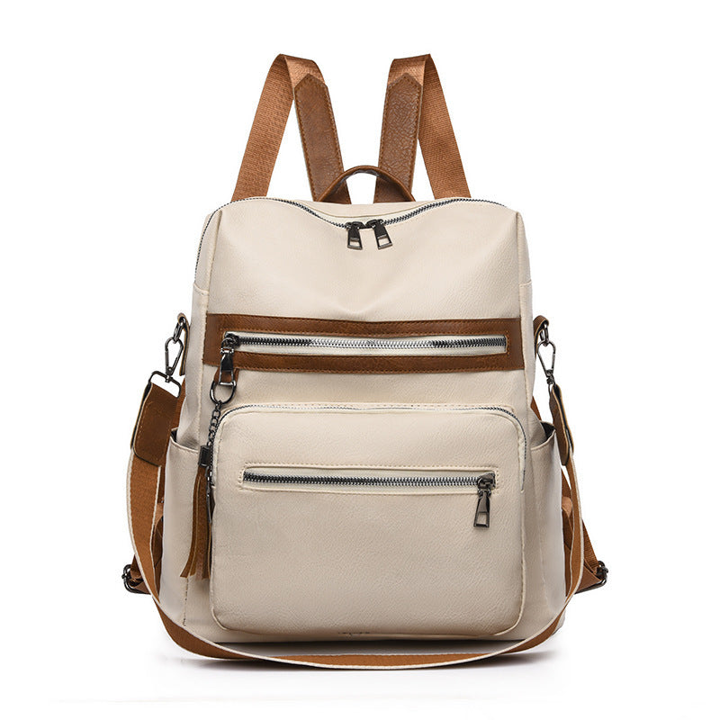 Women's PU Leather Backpack – Large Capacity Waterproof Bag