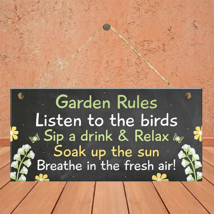 Wooden Garden Rules Sign – Decorative Poplar Wood Hanging Board for Home & Garden