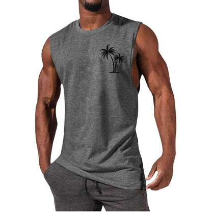 Men's Coconut Tree Embroidery Beach Tank Top – Summer Muscle Workout Shirt
