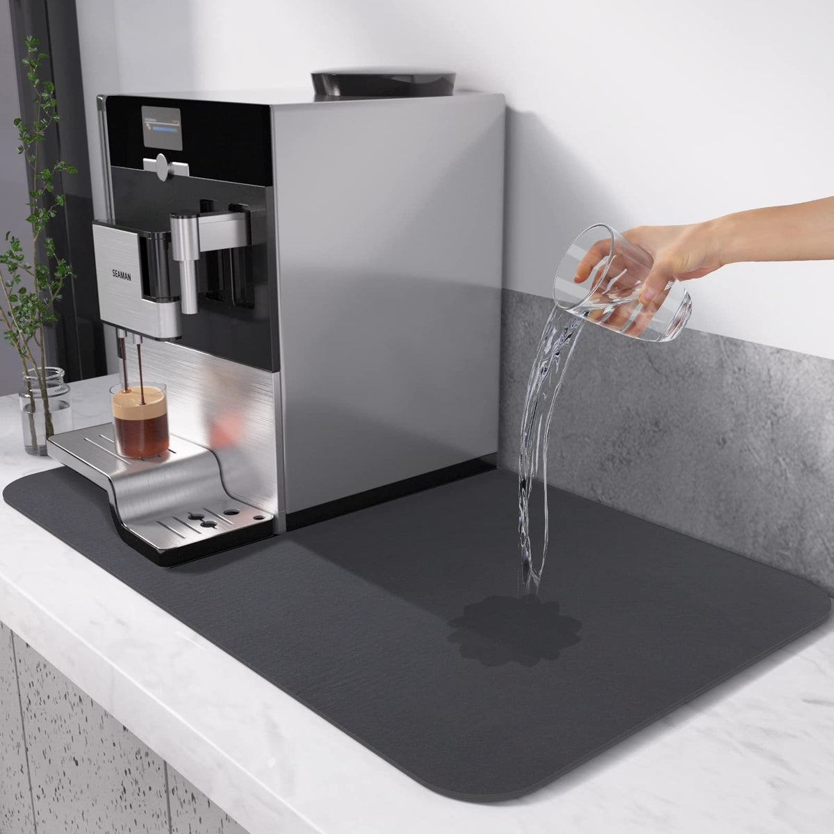Coffee Bar Mat – Super Absorbent PU Leather Countertop Drying Mat for Kitchen