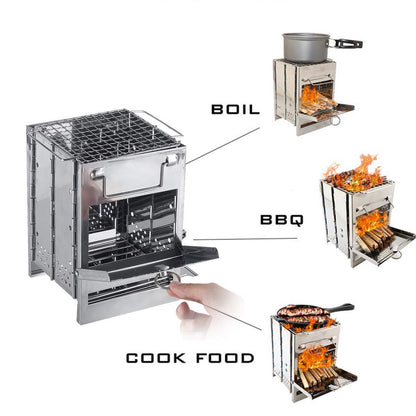 Folding Camp Stove – Portable Stainless Steel Wood Burner