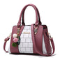 Women's Color Block Satchel Handbag – Large PU Leather Shoulder Bag with Pom-Pom Charm