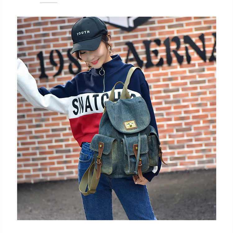Women's Retro Denim Drawstring Backpack – Casual Shoulder Bag