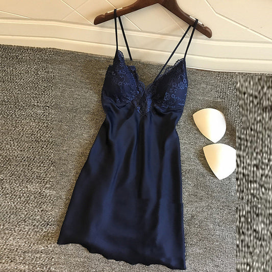 Satin Sling Slip Dress Pajamas with Built-In Chest Pad | Sexy Lingerie Nightgown