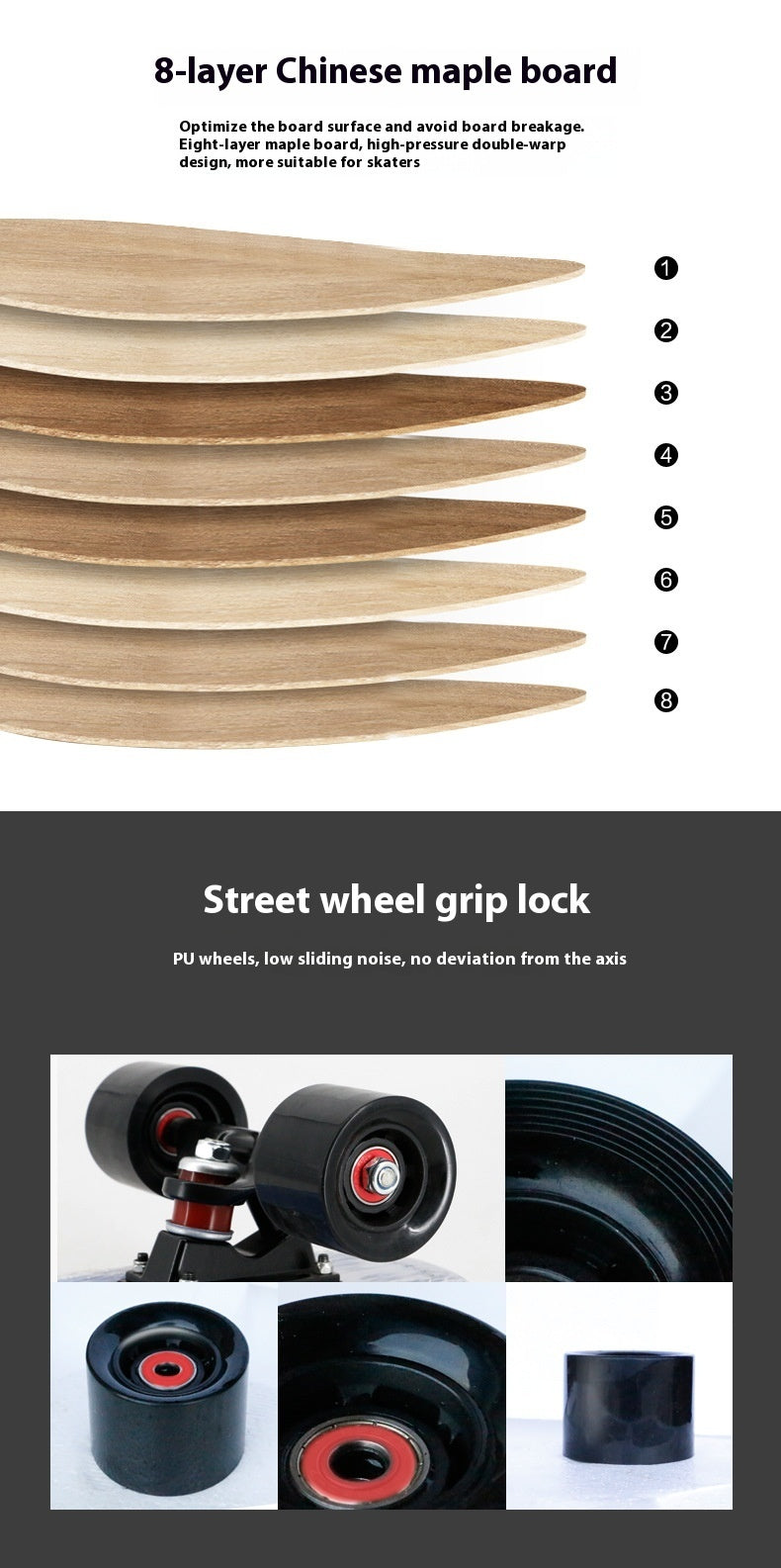 Fishtail Maple Skateboard — 21 Graphic Designs, 28" Deck