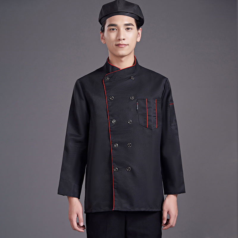Chef Uniform with Gray Trim – Breathable Linen-Cotton Kitchen Jacket, Long & Short Sleeve