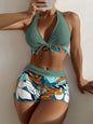 Women's High-Waist Solid Color Bikini Set | Tie-Front Split Swimsuit