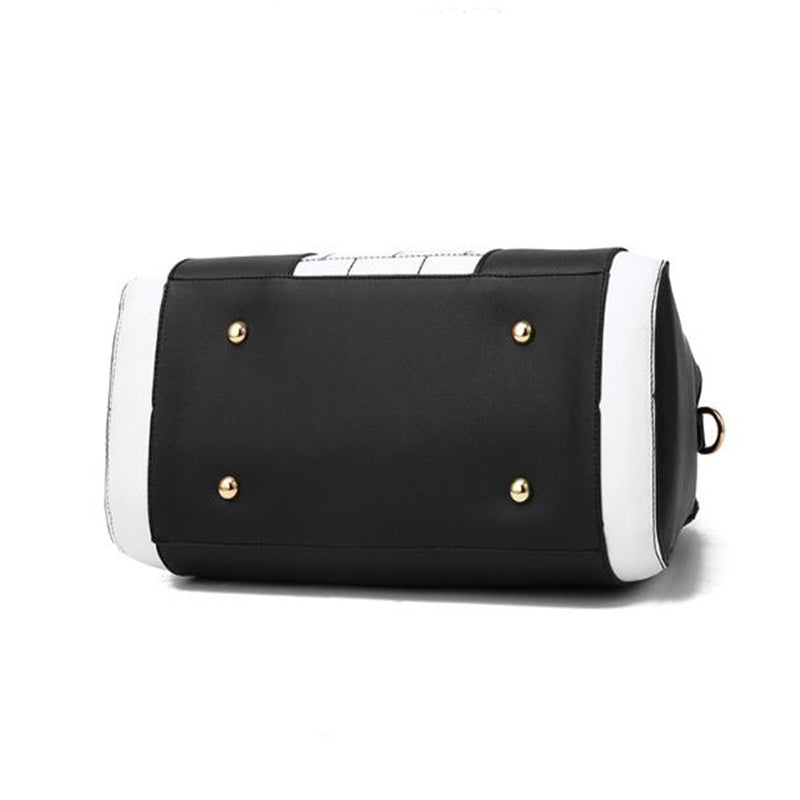 Women's Color Block Satchel Handbag – Large PU Leather Shoulder Bag with Pom-Pom Charm