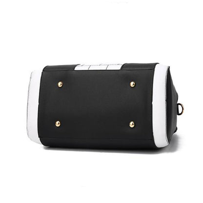 Women's Color Block Satchel Handbag – Large PU Leather Shoulder Bag with Pom-Pom Charm
