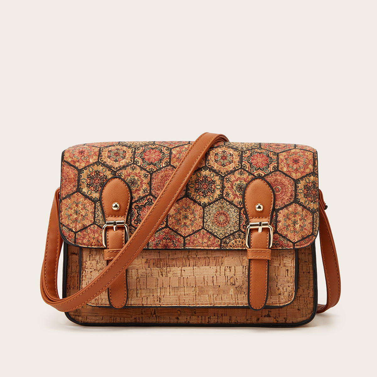 Women's Printed Crossbody Bag – Large Capacity PU Shoulder Bag with Floral & Geometric Prints