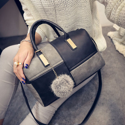 Women's PU Leather Boston Bag – Contrast Stitch Pillow Handbag Shoulder Purse