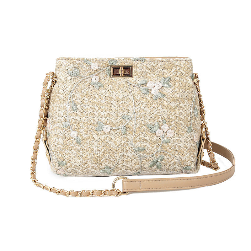 Women's Bohemian Embroidered Shoulder Bag – Lace & Straw Woven Square Purse